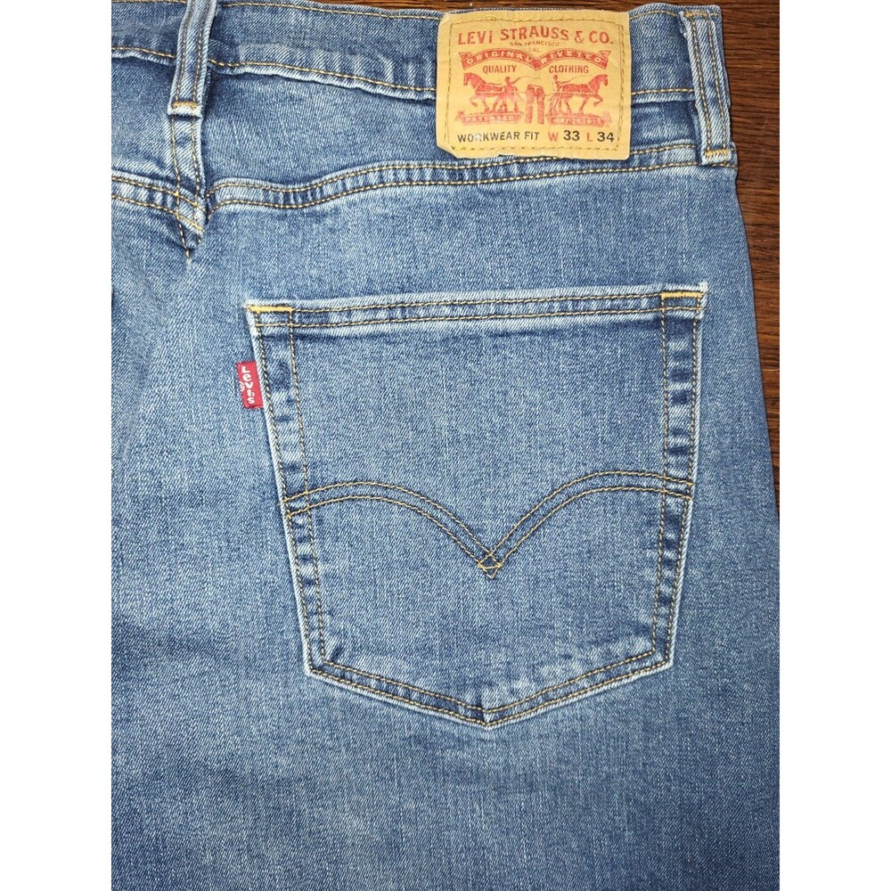 Levi's Workwear Jeans Mens 33x34 Measures 34x32 Crisp Stiff Stretch Blue 87442 - Picture 6 of 6